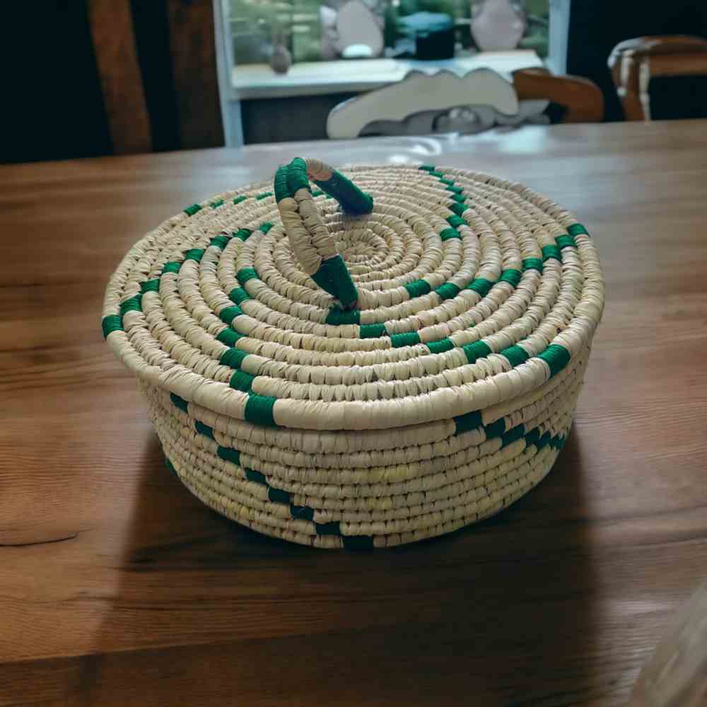 Green Sea Wave Style Sabai Grass Storage Box